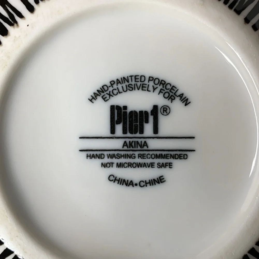 Pier 1 “Akina” porcelain black and white tea / saki set